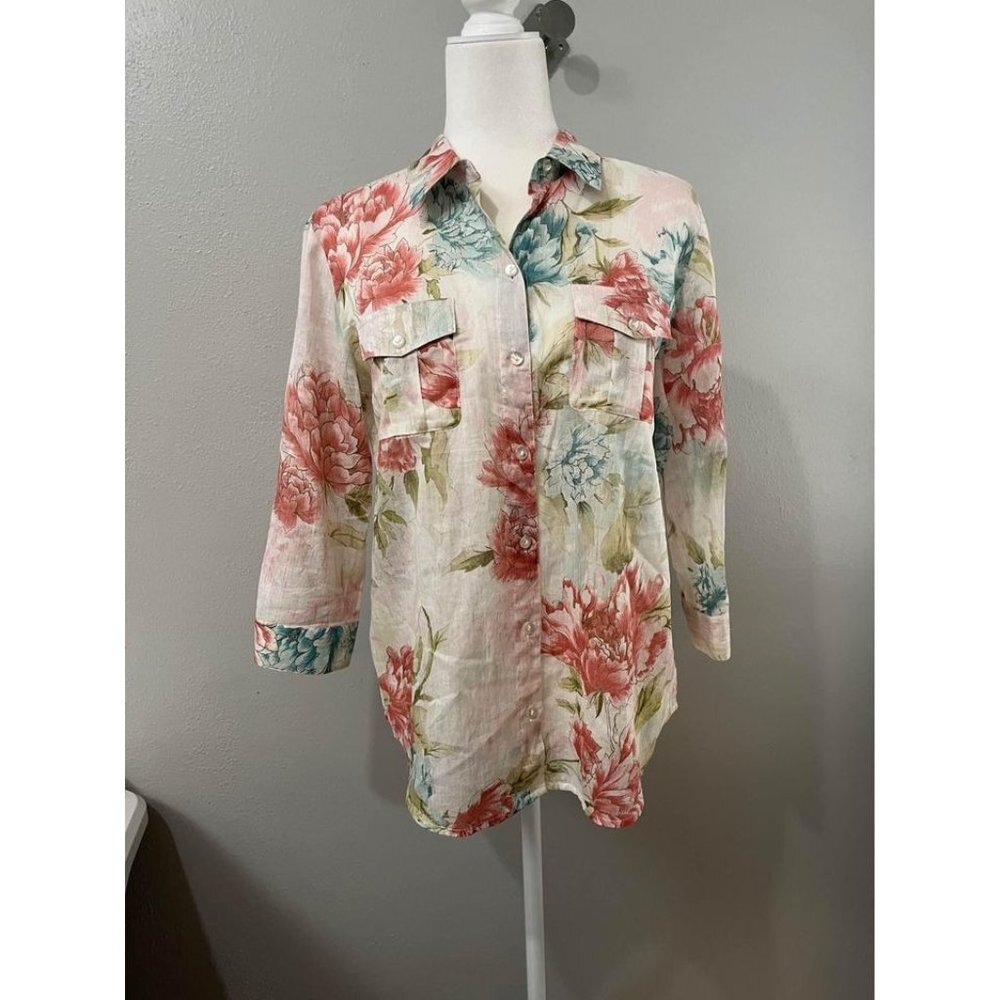 Chico's Floral Button Down Shirt - Pink, Blue, Green